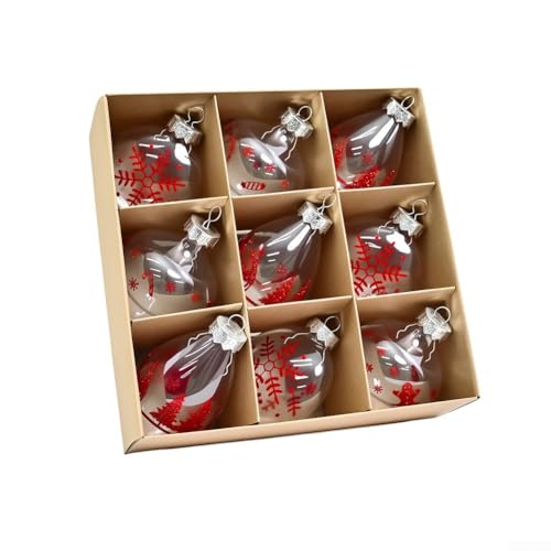 9-teiliges transparentes Weihnachtskugel-Ornament-Set zum Aufhängen von Bäumen und Feiertagsdekoration, aus Kunststoff (rot) von Lastdaytime