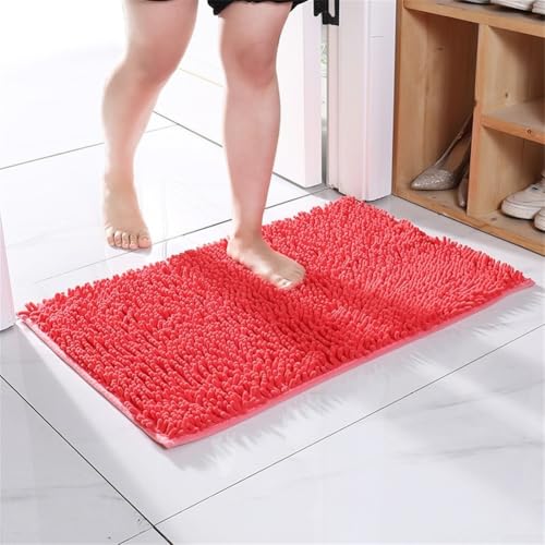 Chenille-Badezimmerteppich mit rutschfester TPR-Unterseite, schnell trocknend und bequeme Bodenmatte, perfekt für den regelmäßigen Gebrauch zu Hause (Orange Rot) von Lastdaytime