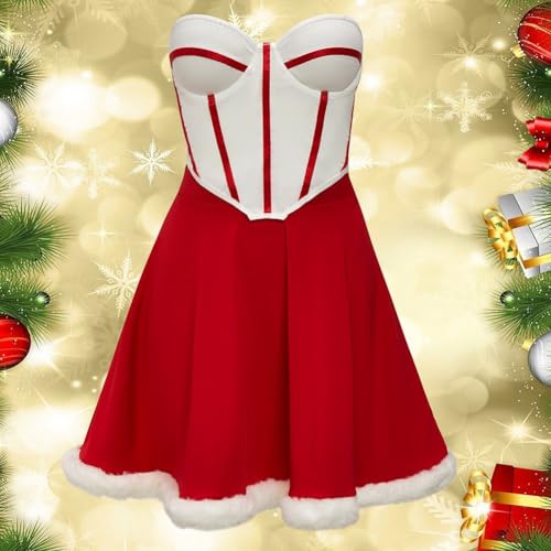 Damen Schlauchoberteil mit Rock Anzug Plüsch Stoff Party Performance Kostüm ärmelloser Stil geeignet für mehrere Jahreszeiten (XL Rot) von Lastdaytime