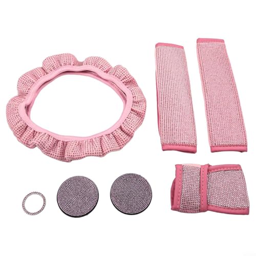 Diamant-Lenkradbezug und passende Strass-Sicherheitsgurt-Bezüge, Auto-Innenausstattung für Stil und Schutz (Rosa) von Lastdaytime