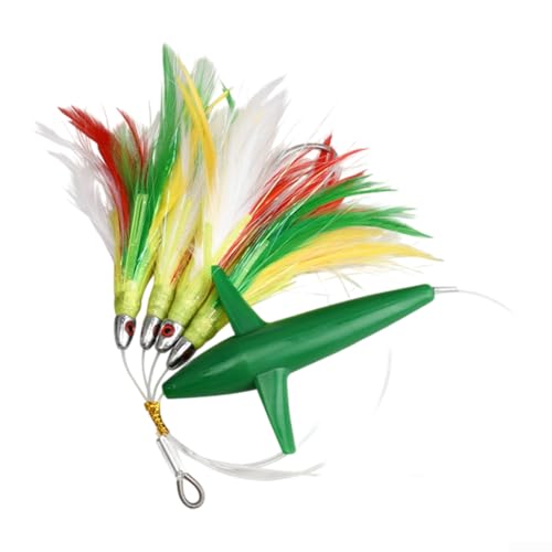 Feather Trolling Skirt Thunfischköder für Großwildangeln mit mehreren Materialkonstruktionen und Stahlhaken (grün) von Lastdaytime