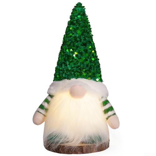 Festlicher Plüsch-Zwerg mit eingebetteter Beleuchtung, um Weihnachtsdekorationen einen weichen Glanz zu verleihen, entworfen für den Innenbereich auf Regalen oder Tischen (grün) von Lastdaytime