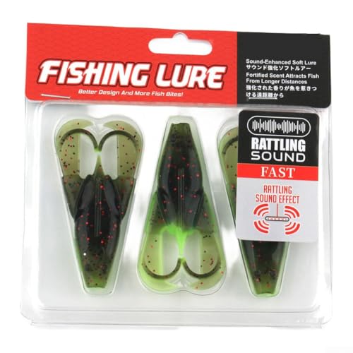 Frosch-Angelköder, 3-teiliges Set, 7 x 5 cm, 8 g, mit Klangperlen und Hakenschlitz-Design, um Grashindernisse zu vermeiden (grün) von Lastdaytime