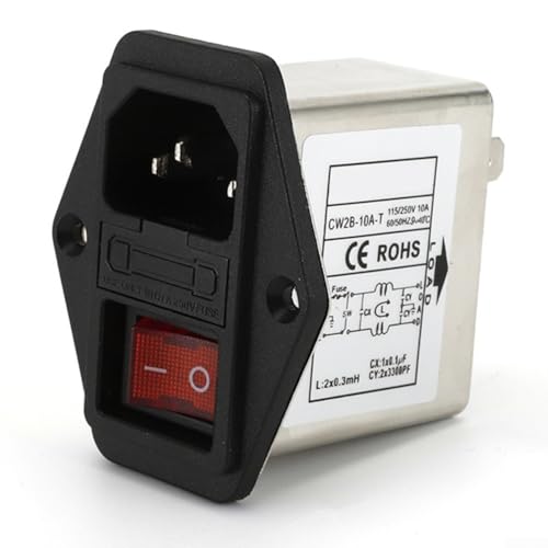 IEC 230V Netzfilter mit Sicherung zur EMI-Unterdrückung in Audio-Anwendungen geeignet für Messgeräte und Elektronik (CW2B-10A-rot) von Lastdaytime