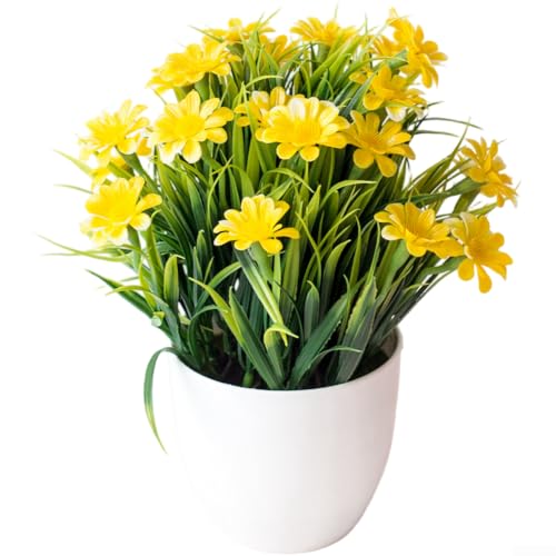 Künstliche Chrysanthemen Seidenblume Topfpflanze für Veranstaltungen im Freien und Heimdekoration mit natürlichem Design und Wartungsmaterial (Gelb) von Lastdaytime