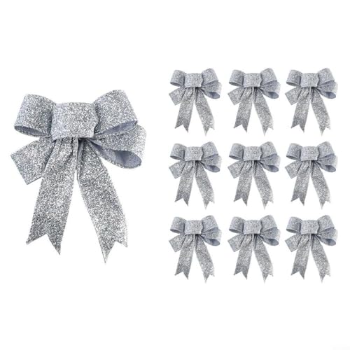 Lastdaytime 10 Stoff-Weihnachtsbaum-Schleifenkränze für eine festliche Note zu Kränzen, Urlaubsbäumen und saisonalen Dekorationseinstellungen (Silber) von Lastdaytime
