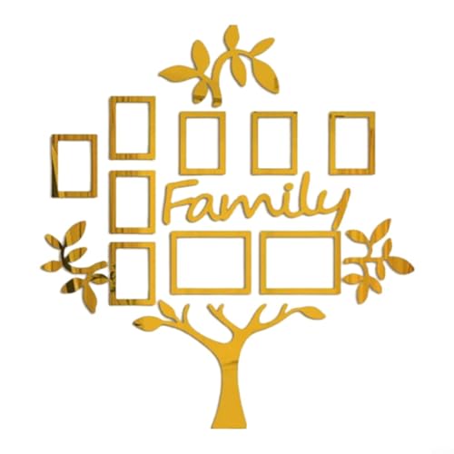 Lastdaytime Familienbaum-Bilderrahmen, Wandaufkleber, Collage, Acryl, Heimdekoration, Wohnzimmer, Schlafzimmer, Silber/Gold, 119 x 109 cm (Gold) von Lastdaytime