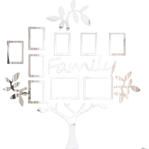 Lastdaytime Familienbaum-Bilderrahmen, Wandaufkleber, Collage, Acryl, Heimdekoration, Wohnzimmer, Schlafzimmer, Silber/Gold, 119 x 109 cm (Silber) von Lastdaytime