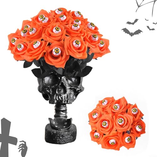 Lastdaytime Künstliche Rosen für Halloween, mit Augapfeln, 15 Stück, für dekorative Verwendung bei Partys und Veranstaltungen (orangefarbene Rose) von Lastdaytime