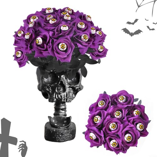 Lastdaytime Künstliche Rosen für Halloween, mit Augapfeln, für dekorative Verwendung auf Partys und Veranstaltungen (lila Rose), 15 Stück von Lastdaytime