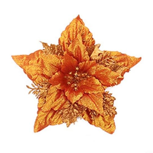 Lastdaytime Set mit 5 glitzernden Weihnachtsstern-Blumen für Weihnachtsbaum und Partys (orange) von Lastdaytime