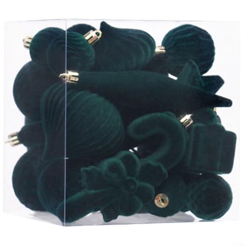Lastdaytime Weihnachtsdekoration, beflockte Weihnachtskugel-Set, 28 Stück, Baumschmuck, Burgunderrot, Beige, Braun, Grün, hängende Kugeln (dunkelgrün) von Lastdaytime