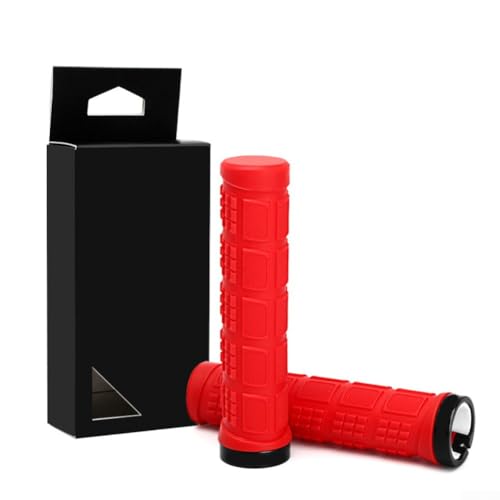 Leichte Gummi-MTB-Fahrrad-Lenkergriffe mit Sicherungsring aus Aluminiumlegierung, wasserdichtes Lock-On-Design für 22 2 mm Standard-Mountainbike-Stangen (rot) von Lastdaytime