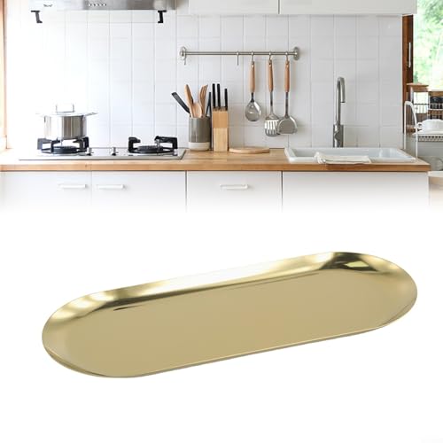 Ovales Edelstahl-Tablett für Mehrzweck-Aufbewahrung, einschließlich Tee-Sets, Obst, Kosmetik, Schmuck und Badezimmerutensilien (30,3 cm) von Lastdaytime