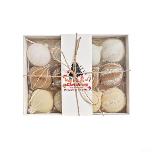 Set mit 12 Weihnachtskugel-Anhängern zum Dekorieren von Weihnachtsbäumen, Kränzen, Girlanden und festlichen Tischen (Gelb Braun Weiß) von Lastdaytime