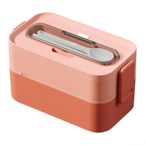 Stapelbare, auslaufsichere 2-lagige Lunchbox für Erwachsene mit sicheren Silikondichtungen und Schnallen, mikrowellengeeigneter Kunststoffbehälter mit Gabel und Löffel für Reisen und Arbeitsessen Stapelbare, auslaufsichere 2-lagige Lunchbox für Erwachsene mit sicheren Silikondichtungen und Schnallen, mikrowellengeeigneter Kunststoffbehälter mit Gabel und Löffel für Reisen und Arbeitsessen von Lastdaytime