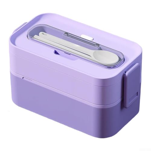 Stapelbare, auslaufsichere 2-lagige Lunchbox für Erwachsene mit sicheren Silikondichtungen und Schnallen, mikrowellengeeigneter Kunststoffbehälter mit Gabel und Löffel für Reisen und Arbeitsessen Stapelbare, auslaufsichere 2-lagige Lunchbox für Erwachsene mit sicheren Silikondichtungen und Schnallen, mikrowellengeeigneter Kunststoffbehälter mit Gabel und Löffel für Reisen und Arbeitsessen von Lastdaytime