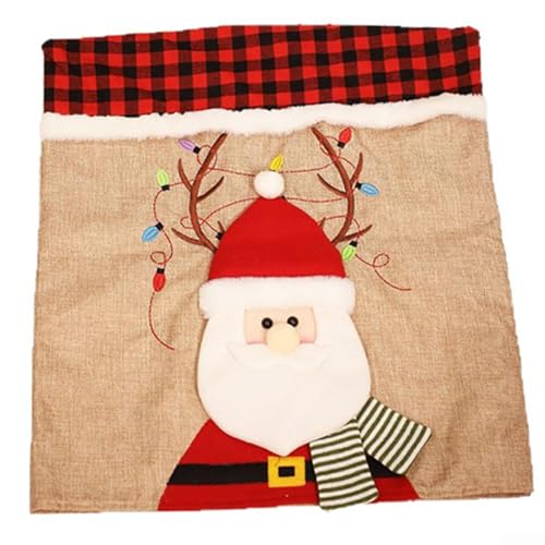 Stuhl-Rückabdeckung mit Weihnachtsmann-, Schneemann-, Rentier-Designs für Esszimmerstühle, rutschfestes und knitterfreies Material (Weihnachtsmann) von Lastdaytime