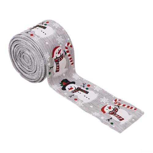 Weihnachtsband mit Schneemann-Motiv, 5 m langes Stoffband mit Draht verstärkt, für Baumschmuck und Urlaubsbasteln (grau) von Lastdaytime