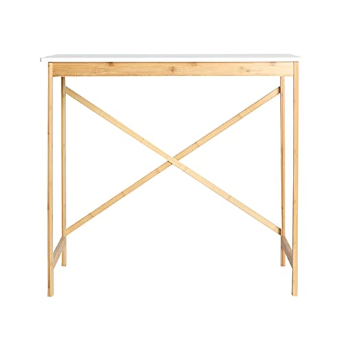 Lastdeco Schreibtisch aus Bambusholz, Metall, Weiß/Natur, 80 x 45 x 72 cm von Lastdeco