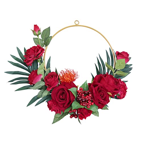 Latebebebe 16 künstliche Rosenkranz, künstliche Blumenkranz mit Blättern Vordertür Blumenreihe für die Heimat -Haustür Schlafzimmer Blumenwand Fadekoration (rot) Blumen von Latebebebe
