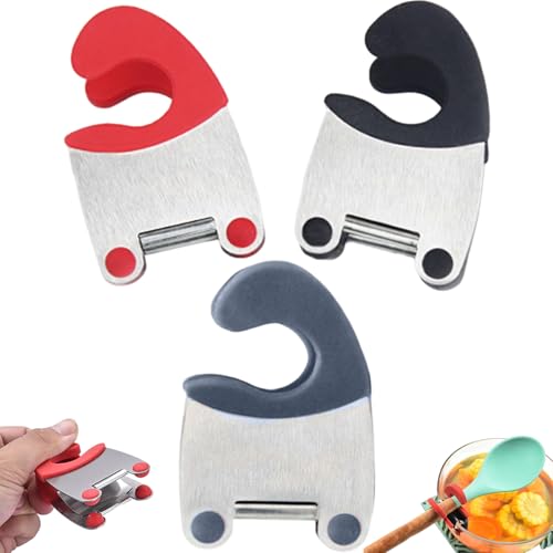 Pot Löffel Halter 3pcs 2x3 Anti-Scald Edelstahllöffel Löffel für Topf mit Gummigriff beim Kochen, Rot + Schwarz + graue Utensilien von Latebebebe