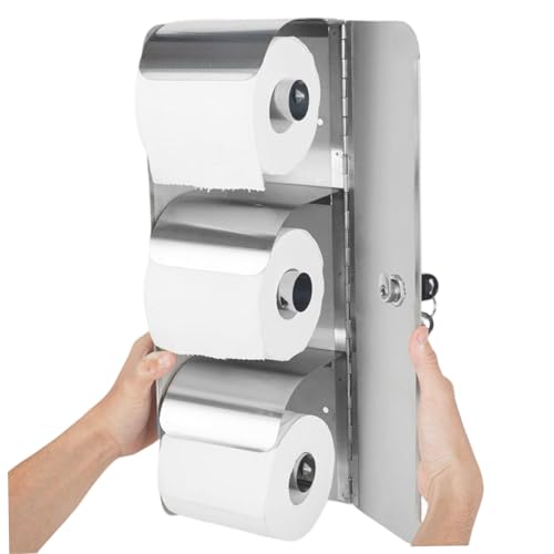 Toilettenrollenhalter für 3 Rollen Edelstahl Wandmontage Toilettenpapierhalter mit Spritzschutz und Schloss für Commercial Paper von Latebebebe