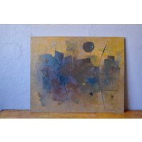 Abstraktes Gemälde Jb Thiery 1962 Frankreich Ölgemälde Auf Tafel Bunte Dekoration von Latelierbellelurette