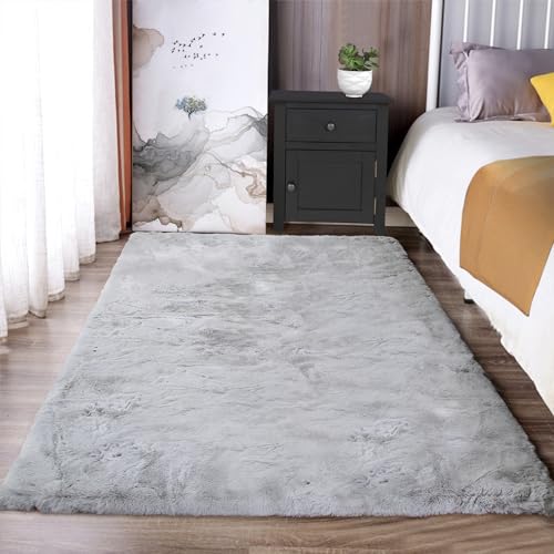 Latepis Flauschiger, maschinenwaschbarer Teppich, grauer Teppich, 7,6 x 12,7 cm, weicher Kunstkaninchenfell-Teppich für Wohnzimmer, pelziger Shag Teppich, flauschiger Teppich für Schlafzimmer, Plüschteppich Latepis Flauschiger, maschinenwaschbarer Teppich, grauer Teppich, 7,6 x 12,7 cm, weicher Kunstkaninchenfell-Teppich für Wohnzimmer, pelziger Shag Teppich, flauschiger Teppich für Schlafzimmer, Plüschteppich von Latepis