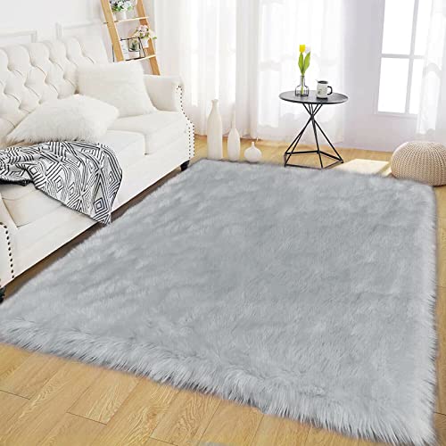 Latepis Flur Teppich 150x200 cm Teppich Wohnzimmer Grau Teppich Schaffell Kunstfell Teppich Wohnzimmer Flur Teppich Shaggy Waschbare Teppiche Gegend von Latepis