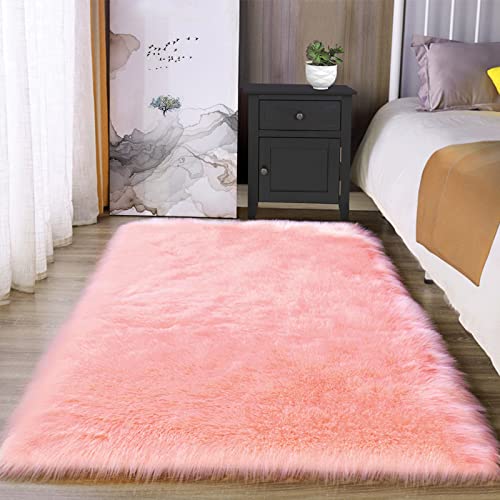 Latepis Rosa Teppich 90x150 cm Plüsch Shaggy Weich Fellimitat Teppich Schaffell Kunstfell Teppich Waschbar Teppich Wohnzimmer Schlafzimmer Teppich von Latepis