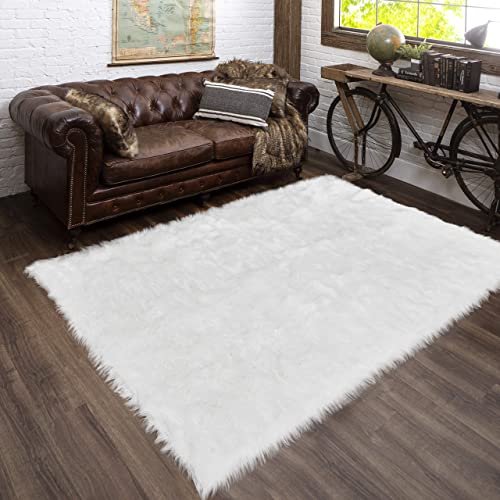 Latepis Wohnzimmerteppich 150x200 cm Flur Teppich Weiss Schaffell Kunstfell Teppich Shag Schlafzimmer Waschbarer Teppich Shaggy von Latepis