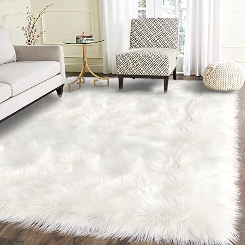 Latepis Wohnzimmerteppich 150x240 cm Teppich Shaggy Teppich Schaffell Kunstfell Teppich Waschbar Weiss Schlafzimmer Teppich Shaggy Teppich von Latepis