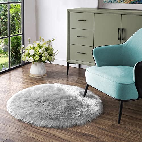 Latepis ZeltTeppich Schaffell Kunstfell Rund 150 cm Zelttepcih Grau Waschbar Schlafzimmer Wohnzimmerteppich Sofa Weich Teppich Shaggy Weich Fellimitat von Latepis