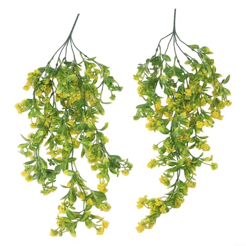 2 Stück hängende künstliche künstliche Blumen mit Weide, geeignet für dekorative Verwendung an Wänden, Decken, Gärten und Veranstaltungen (gelb) von LatoYard