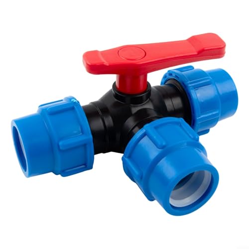 3-Wege-Kugelhahn aus Kunststoff für PE-Rohr mit Schlauchdurchmesser Optionen von 20 mm bis 50 mm Außendurchmesser, Ventil für Wasserdurchflusskontrolle in industriellen Systemen (32 mm) von LatoYard