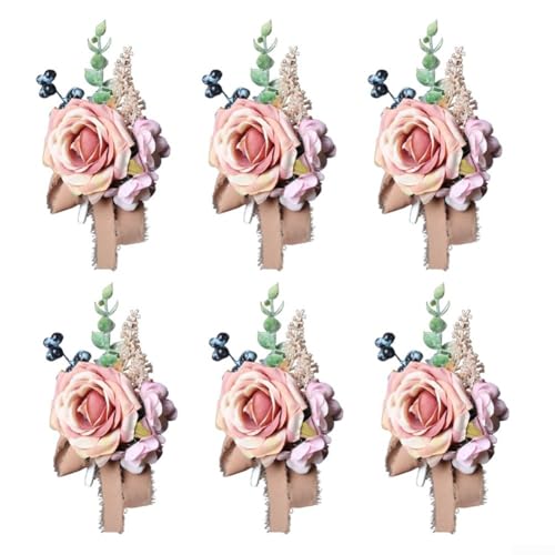 6 Stück Hochzeit Rose Corsagen für Bräutigam und Trauzeugen, zeitloses Design für elegante Hochzeiten (Rosa) von LatoYard
