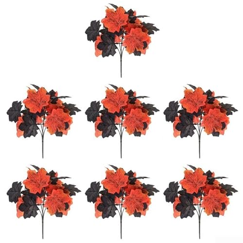 7 x Halloween-Blumenstrauß aus schwarzem Ahornblatt, Seidenblumen für Heimdekoration und saisonale Displays, 30 cm, künstlicher Blumenstrauß (A) von LatoYard