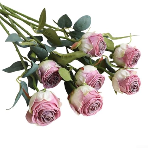 8 Stück Seidenrosen, getrocknete Rosen, Vintage-Blumenarrangement für Wohnzimmer, Tischdekoration (lila) von LatoYard