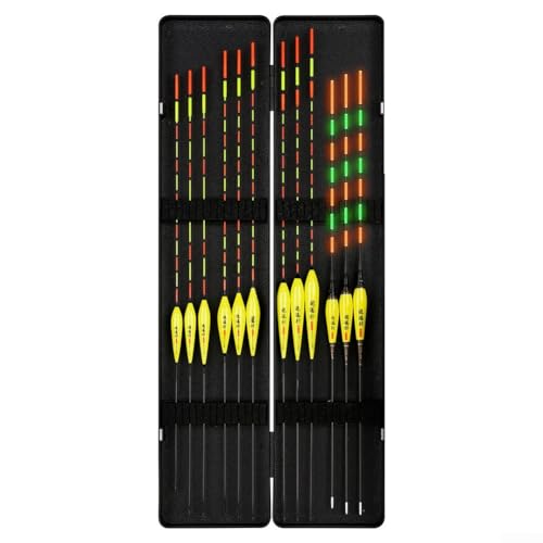 Angelpose Bobbers 9 Tag- und 3 Nachtstücke mit Tackle Boxen, aus Verbundholz für einfachen Transport und effektive Fischbisserkennung von LatoYard