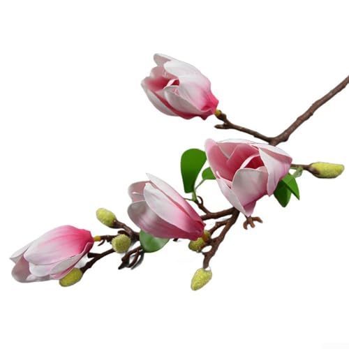 Künstlicher Magnolien-Orchideen-Zweig mit vier Köpfen aus Seide und Kunststoff, geeignet für Hochzeiten, Zuhause und Büro (Rosa) von LatoYard