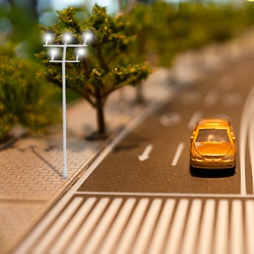 N Scale Modelleisenbahn-Straßenlaterne, 2 Stück, 10 cm, 5 quadratische Pfosten für Zug-Layouts mit 3-V-Netzteil und Widerständen von LatoYard