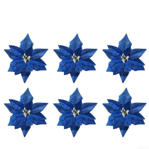 Set mit 6 großen Weihnachtssternen, Glitzer-Blumen für saisonale Baumhänge und Party-Dekorationen, geeignet für Zuhause, 22 cm (blau) von LatoYard
