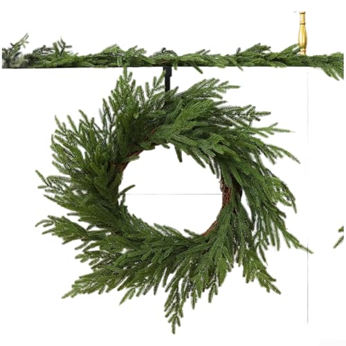 Tannennadel-Girlande, Türkranz mit detaillierter botanischer Genauigkeit und weichem PE-Material für Wand oder Tür (60 cm) von LatoYard