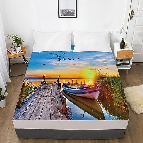 3D Bucht Spannbettlaken 120x200 cm, Weiches Mikrofaser Bettlaken Spannbetttuch für Kinder Erwachsene, Bunt Bettlaken - Tiefe Tasche 30 cm Mit 1 Kissenbezügen 80x80 cm von Latwerio