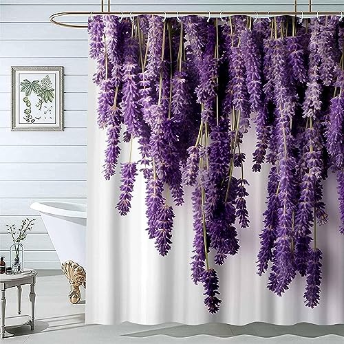 3D Duschvorhang 120x180 Lavendel Duschvorhänge Antischimmel Wasserdicht Badevorhang Lavendel Duschrollo für Badewanne Dusche Shower Curtains, 8 Duschvorhang Ringe von Latwerio