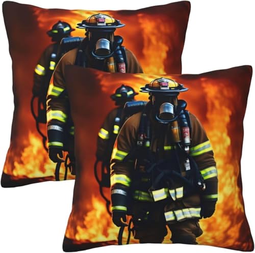 3D Kissenbezug 40x40 cm Flamme Mikrofaser Kissenbezüge Feuerwehrleute Dekorative Kissenbezug Kissenhülle 2er Set für Sofa Couch Auto Schlafzimmer Zuhause Outdoor Deko Pillowcase 2 Stück C1928 von Latwerio