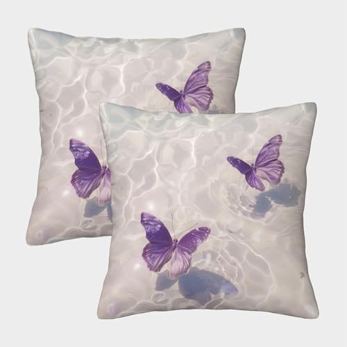 Latwerio 3D Kissenbezug 40x40 cm Lila Mikrofaser Kissenbezüge Schmetterling Dekorative Kissenbezug Kissenhülle 2er Set für Sofa Couch Auto Schlafzimmer Zuhause Outdoor Deko Pillowcase 2 Stück D1010 von Latwerio