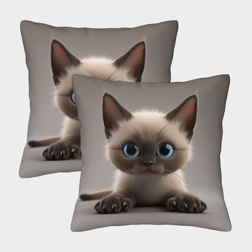 Latwerio 3D Kissenbezug 55x55 cm Grau Mikrofaser Kissenbezüge Katze Dekorative Kissenbezug Kissenhülle 2er Set für Sofa Couch Auto Schlafzimmer Zuhause Outdoor Deko Pillowcase 2 Stück D1420 von Latwerio