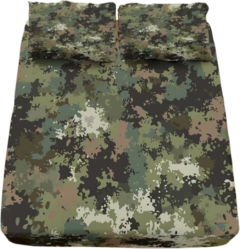 Armeegrün Spannbettlaken 120x200 cm, Tarnung Mikrofaser Bettlaken für Kinder Erwachsene, Bettlaken Spannbetttuch 120 x 200 für Matratze bis 30 cm Höhe Mit 1 x Kissenbezügen P1467 Armeegrün Spannbettlaken 120x200 cm, Tarnung Mikrofaser Bettlaken für Kinder Erwachsene, Bettlaken Spannbetttuch 120 x 200 für Matratze bis 30 cm Höhe Mit 1 x Kissenbezügen P1467 von Latwerio
